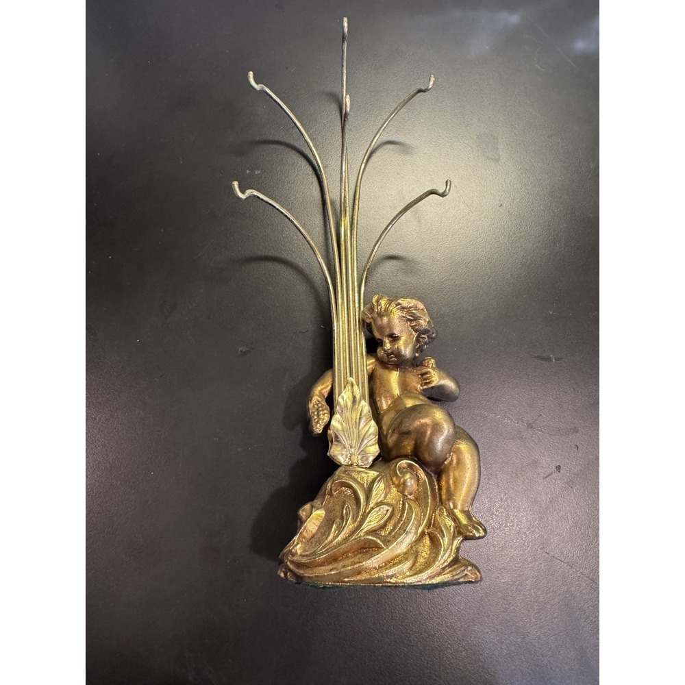 A & M LeatherLines Inc Brass Bronze Tone Cherub Ornament Holder 11" Tall Vintage